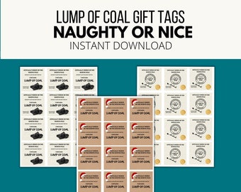 Lump of Coal Christmas Gift Tags | Printable Funny Christmas Tags | Naughty Christmas Coal Printable | Instant Download Christmas Gift Tags