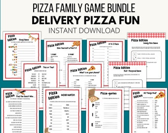 Pizza Time Game Bundle, 40 Family Pizza Night Themed Games Kids Adults Printable