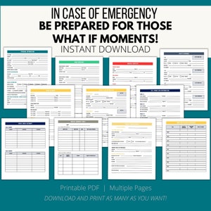 Fillable Emergency Binder Printable for In Case of Emergency What If Situations | End of Life Planner with Obituary Template