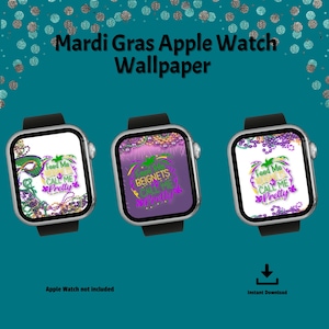 Quadrante per orologio con perline di Mardi Gras / Sfondo di New Orleans / Sfondo per orologio viola, oro e verde / Quadrante per Apple Watch Mardi Gras / Download immediato