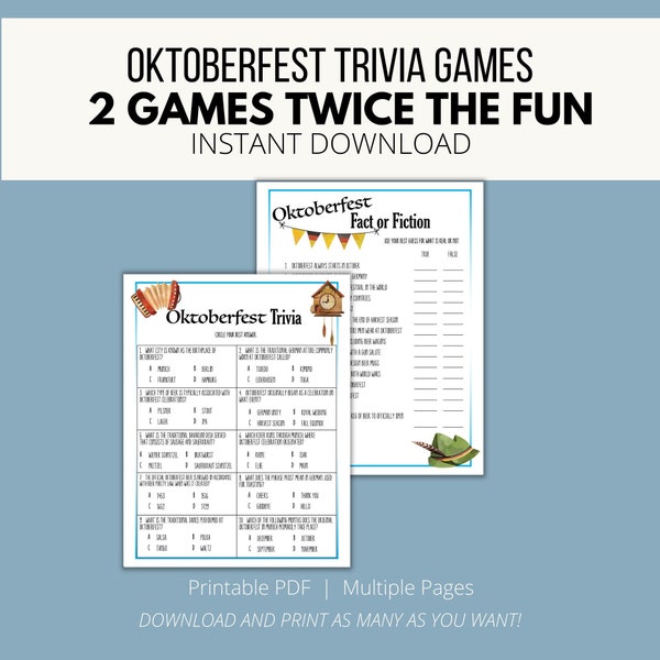 Oktoberfest Trivia Party Printable Game Bundle for October Fun Holiday Instant Download