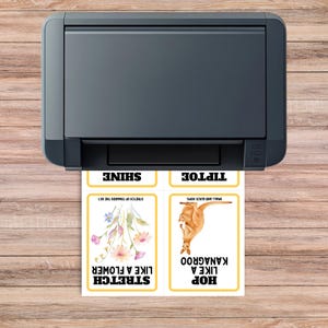 printer on desk printing hop like a kangaroo, stretch like a flower