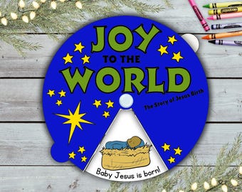 Nativity Craft Spinning Circle Wheel Kit, The Story of Jesus Birth Kids DIY Craft, Christmas Story Bible Craft Activity
