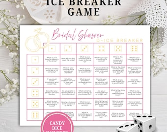 Pink Bridal Shower Ice Breaker Dice Game, Conversation Starter Icebreaker Party Game