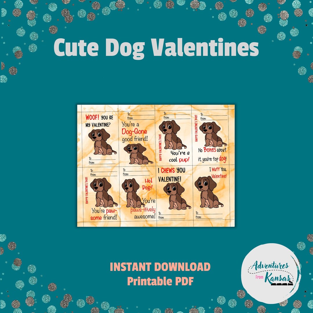 FILLABLE Printable Dog Classroom Valentines Dog Kids Valentines Cute ...