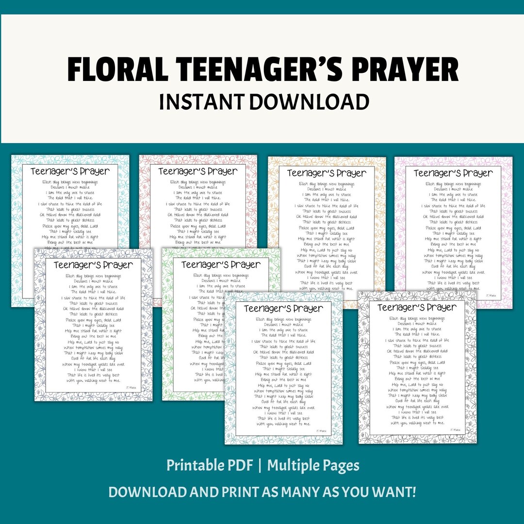 Floral Style Printable Teenager Prayer - 1 Prayer Many Colors, Great ...