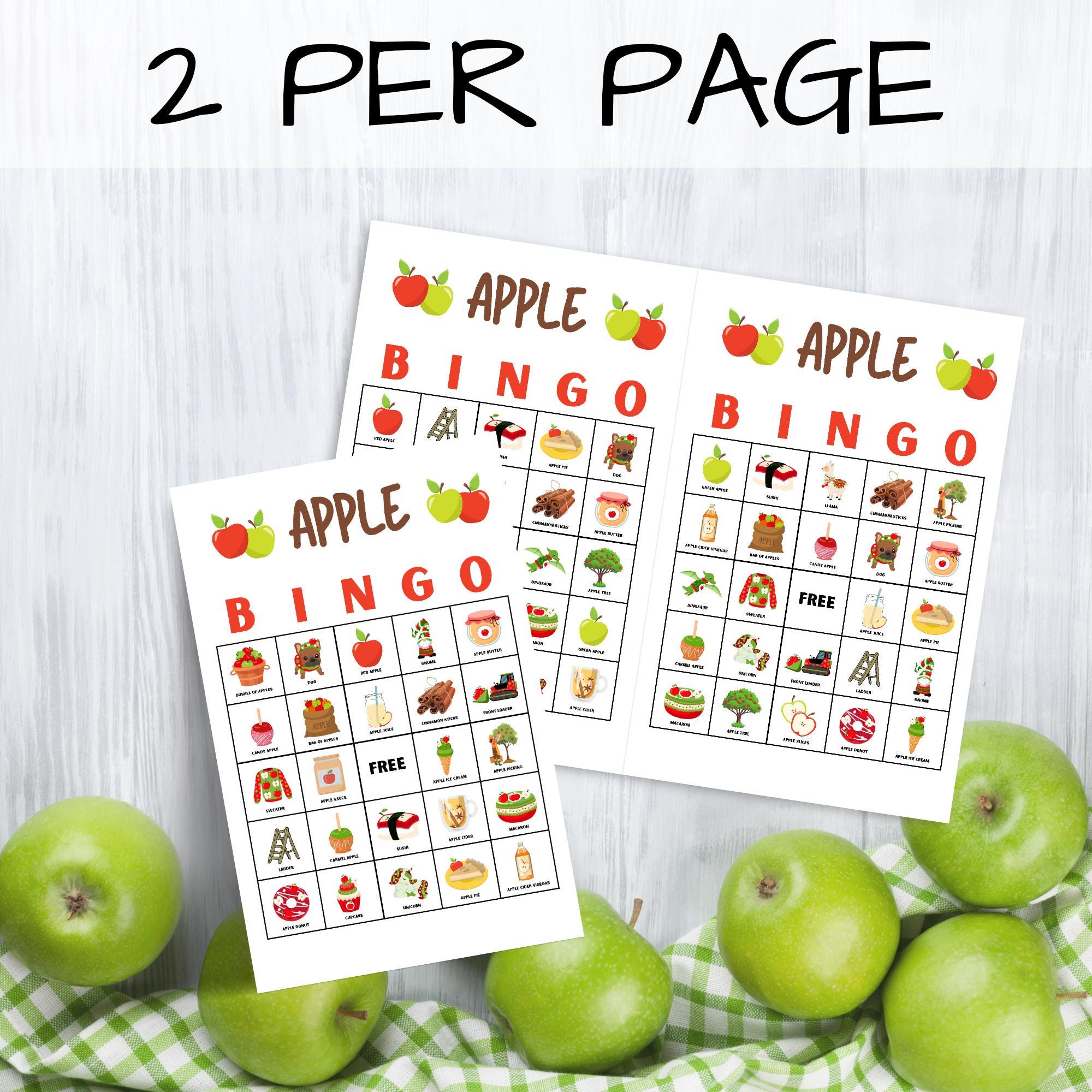 Apple Bingo Printable for Classrooms, Senior Activities, School, Family ...