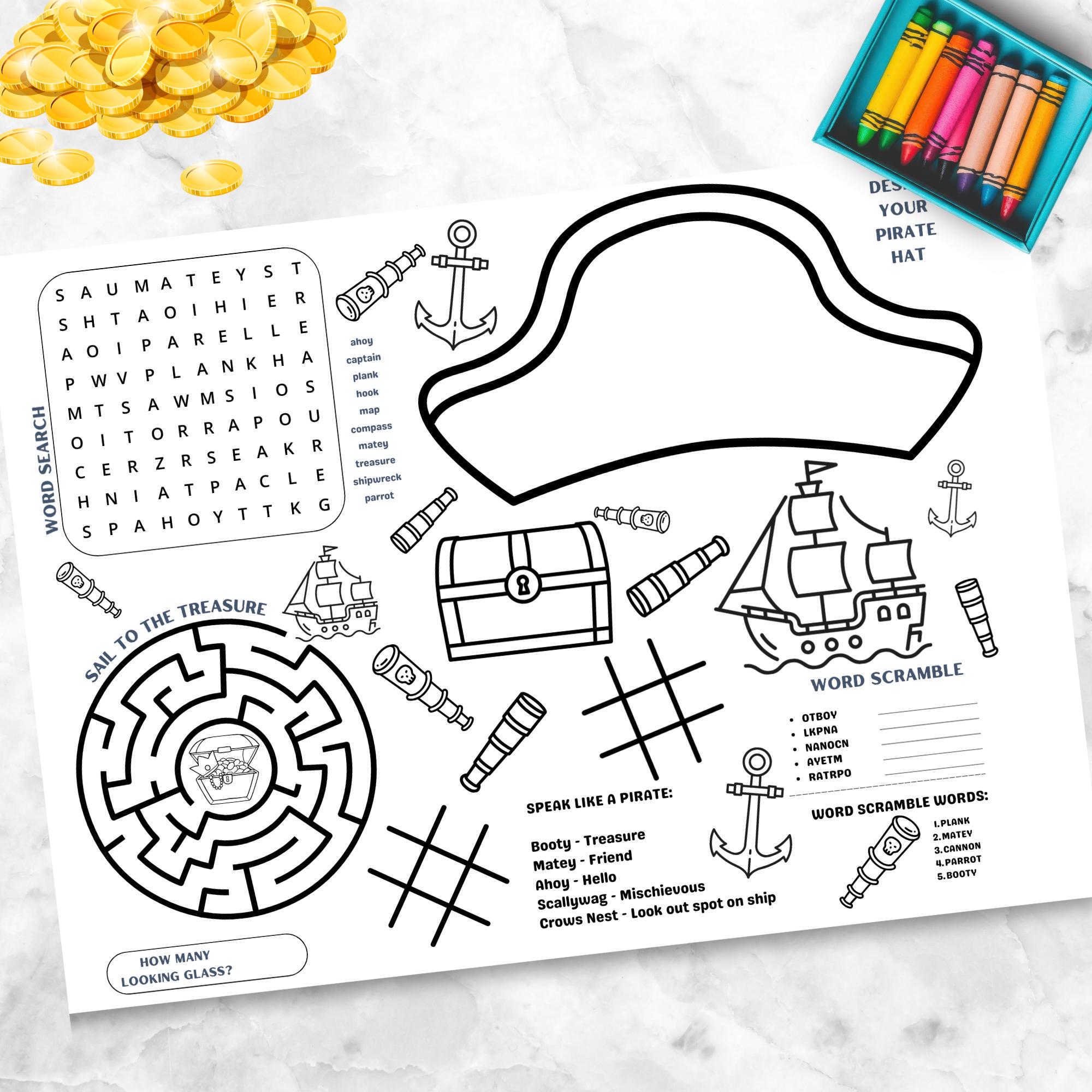 Pirate Activity Placemat, Pirate Day coloring placemat for kids,…