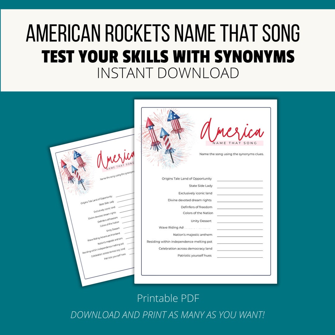 American Party Song Printable Game Patriotic 4th of July Rockets Name