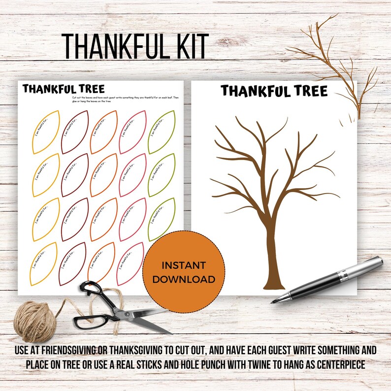 Tree Thanks Thankful Tree DIY Cut and Paste Craft Project, Thanksgiving Bundle for ...