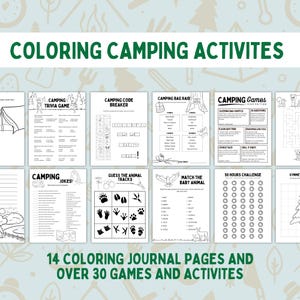 Coloring Camping Journal and Activity Games Bundle Printable, RV Campfire Kids Family Game, Scavenger Hunt, Coloring journal drawing pages