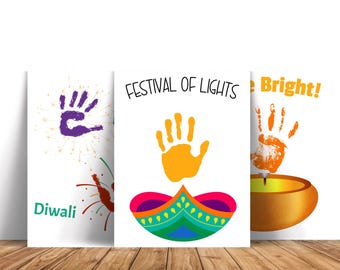 Diwali Handprint Keepsake Gift Craft, Printable Diya Festival of Lights Art Project Toddler & Preschool Unit Activity