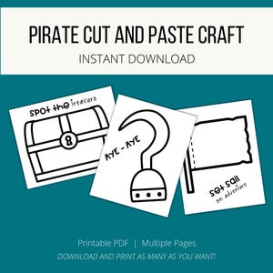 Pirate Unit Art Tear and Paste Craft | Printable Pirate Treasure Chest, Hook, and Flag Cut and Glue Crafts for Preschool and Kindergarten