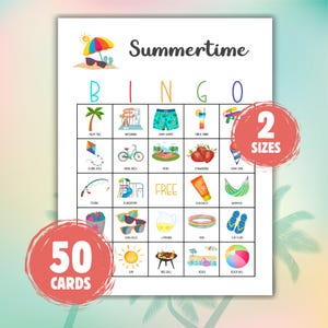 Summer Bingo Game for Pool Party, Printable Summertime Beach Party Game, Senior Activity, Kid Camp, Classroom, Vacation, Birthday, Travel