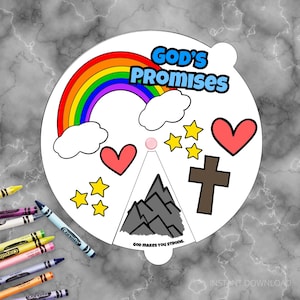 Kit de roues d&#39;artisanat à colorier chrétien Promesses de Dieu, activité d&#39;histoire de la Bible à imprimer pour les écoles du dimanche, cours de bible pour enfants, étude à la maison