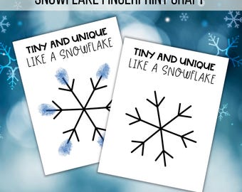 Snowflake Fingerprint Keepsake Craft, Winter Printable Gift Handprint Art Project Toddler & Preschool Unit Activity