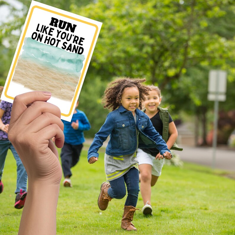 kids running with teacher holding run like you're on hot sand