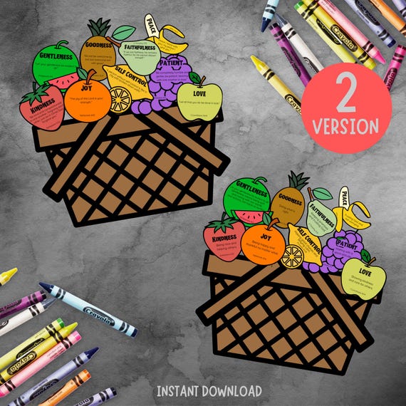 Fruit of the Spirit Picnic Basket Christian Cut & Paste Craft Kit printable activity for Sunday school, kids bible story study lessons