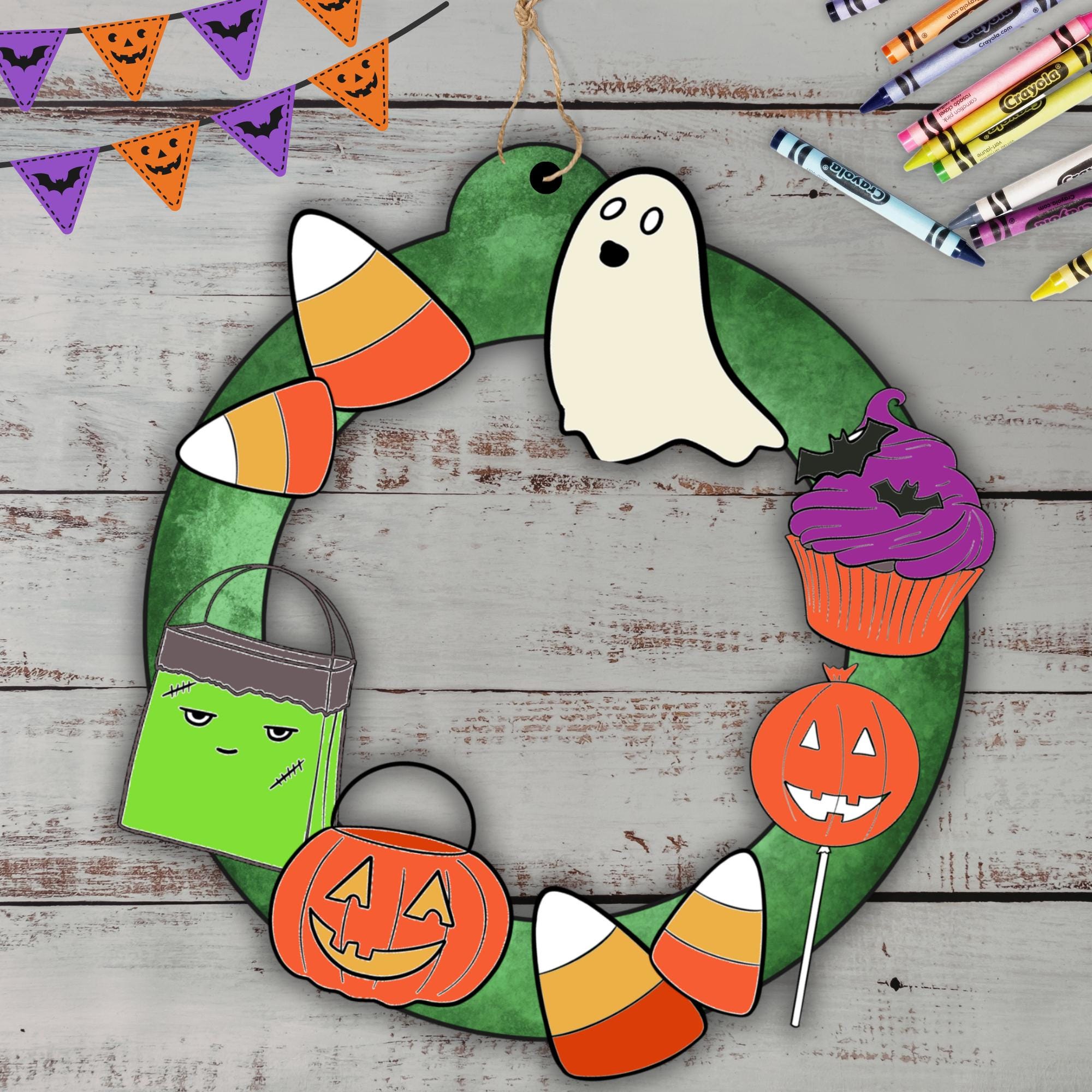 Halloween Wreath Craft Printable, Halloween Activity Kids DIY Project
