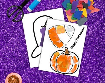 Halloween Torn Paper Crafts, Halloween Fingerpainting - q tip art