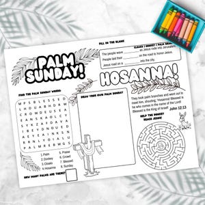Mantel individual de actividades del Domingo de Ramos, tapete de actividades del Domingo de Ramos, mantel para colorear del Domingo de Ramos para niños, mantel para la cena de la unidad de actividades de la escuela dominical