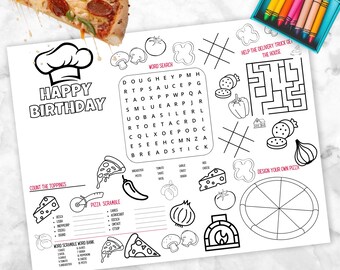 Pizza Placemat Personalized Activity Birthday Party Activity,  Customize Pizza Pi Coloring for Kids Table Games