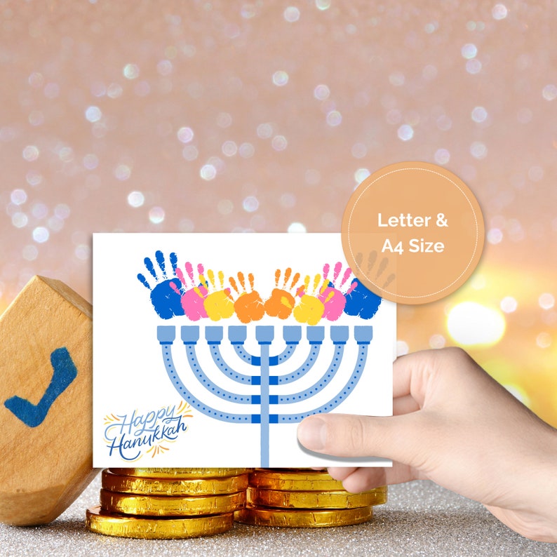 Hanukkah Handprint Art Keepsake Gift Craft Printable Menorah Handprint