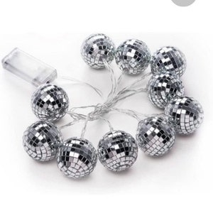 DISCO MIRROR BALL Light String- Bachelorette Party Decor Garland, Bridal Shower, Last Disco, 70&#39;s/80&#39;s, Disco Party- Silver, Gold, Rose Gold
