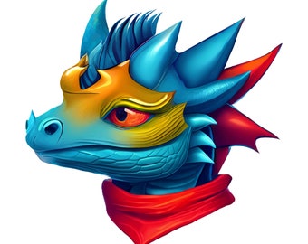 A Highly Detailed Vector Illustration Of A Blue Dragon In A Scarf