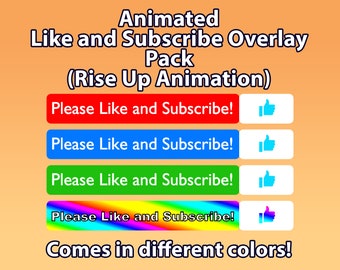 Animated Rise Up Like and Subscribe Video Overlay Pack For YouTube, Social Media, Comes In Different Colors!, Easy to Use and Hassle Free
