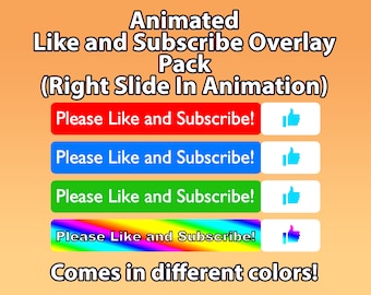 Animated Right Slide In Like and Subscribe Video Overlay Pack For YouTube, Social Media, In 4 Different Colors!, Easy to Use and Hassle Free