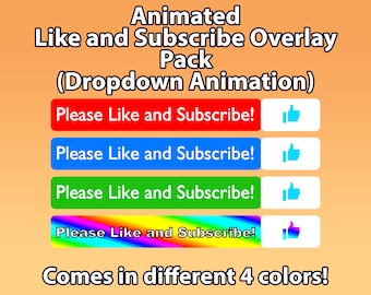 Animated Dropdown Like and Subscribe Video Overlay Pack For YouTube, Social Media, Comes In Different Colors!, Easy to Use and Hassle Free