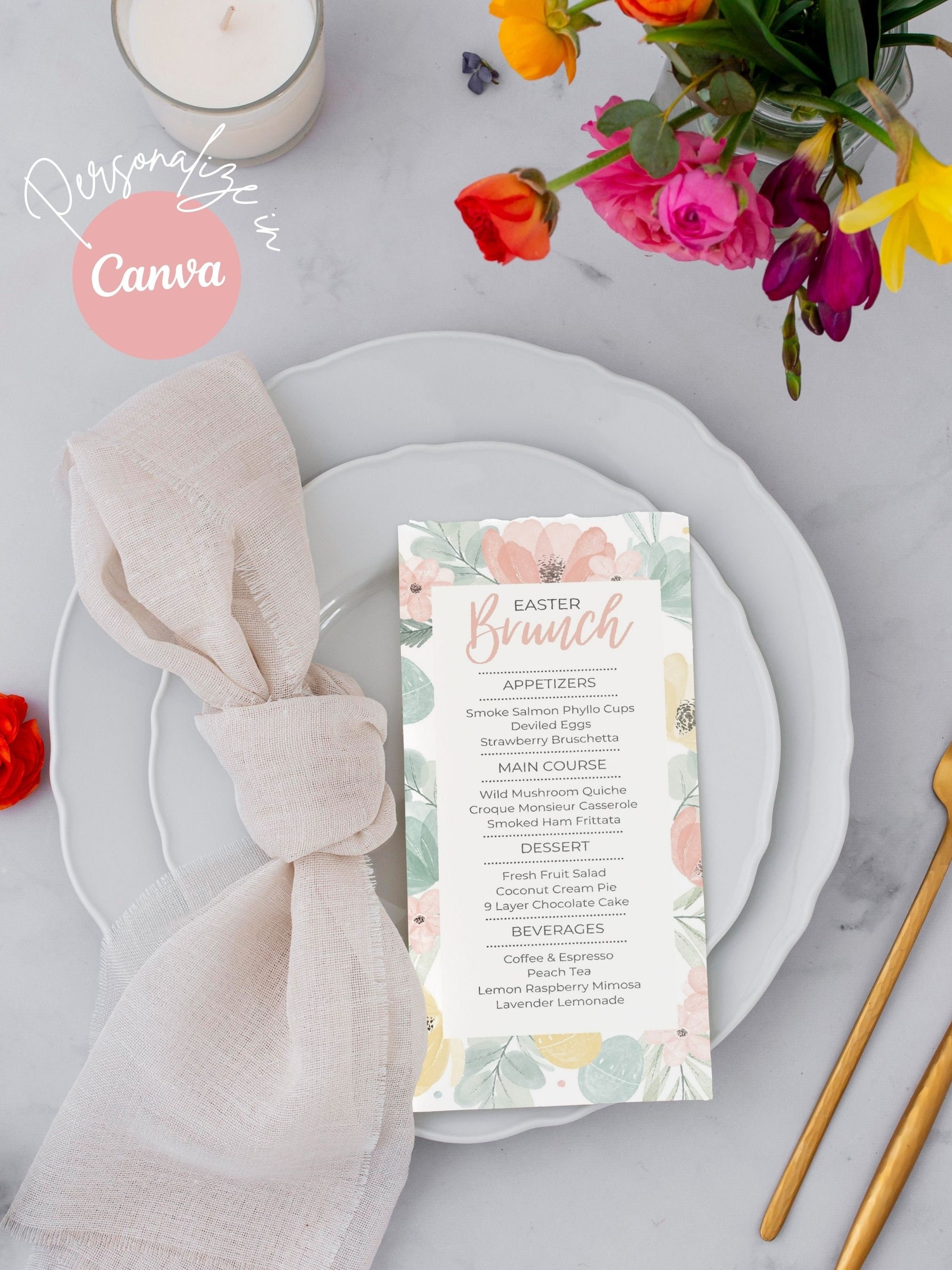 Editable Easter Menu Instant Download - Watercolor Easter Brunch Menu ...