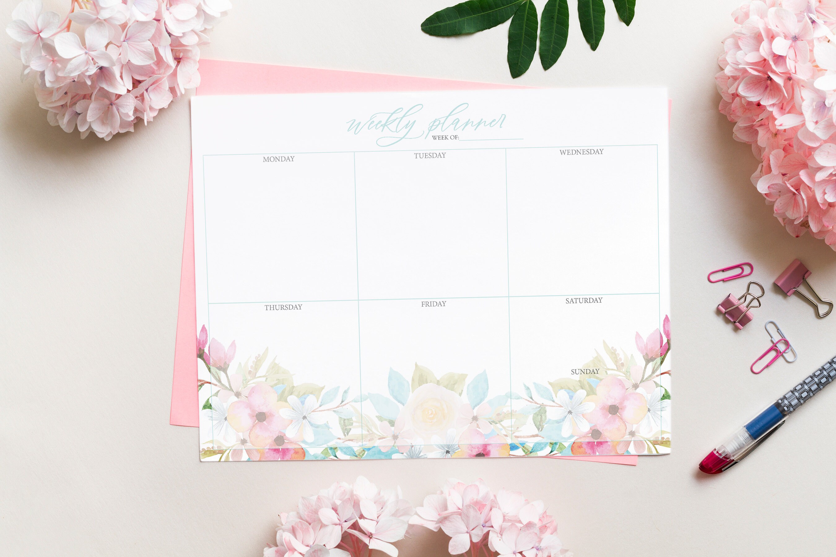 Undated Printable Weekly Planner Floral Blank Weekly Calendar A4 A5 US ...