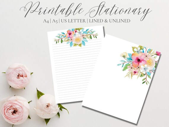 Flower Printable Stationary Printable Floral Notepaper - Etsy