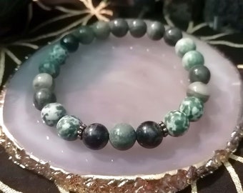 Into The Woods Crystal Bracelet, Kambaba Jasper/Tree Agate/Moss Agate, Nature Inspired, Promotes Abundance and Grounding, 8mm Beads