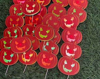 Halloween Pumpkin Cupcake Toppers, Party Decorations (Set of 12)