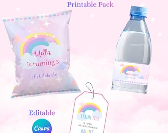 Editable Pastel Rainbow Birthday Party Kit, Printable Labels (digital ...