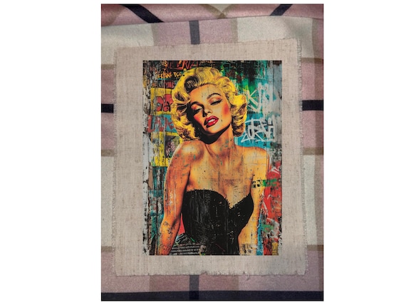 Marilyn Monroe Flannel Patch, Shacket Fabric Applique, Frayed Patch, Large Patch, Wearable Art.