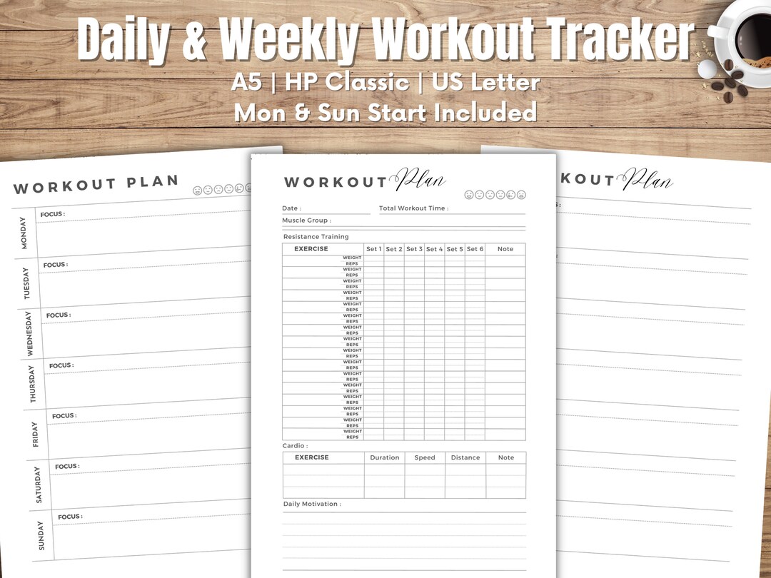 Weekly, Daily Workout Tracker Printable Daily Exercise Planner Weekly