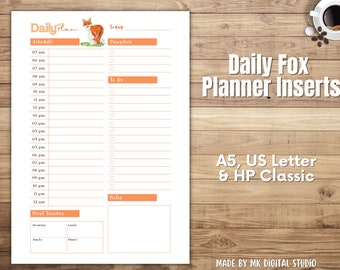 Daily Planner Insert | Daily Journal Page l Fox Themed Planner | Printable Daily Planner | Undated Pre-Made Planner Insert