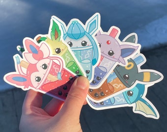 Eeveelution Boba Stickers Set (6 PCs) | Bubble Tea Stickers | Stickers for Laptop, Notebook, Waterbottle
