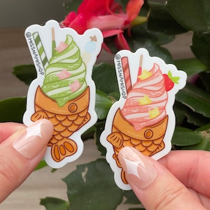 Taiyaki Icecream Sticker | Strawberry Taiyaki Icecream | Matcha Taiyaki Icecream | Waterproof Vinyl Sticker | Sticker for Laptop, Notebook