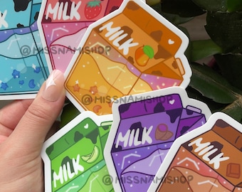 Milk Carton Sticker Set (6 PCs) | Regular Milk | Strawberry Milk | Mango Milk | Melon Milk | Chocolate Milk | Ube Milk