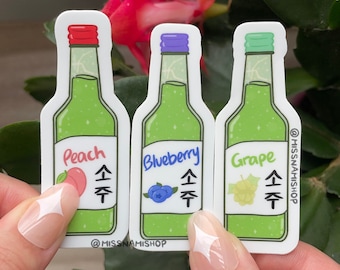 Soju Sticker Set (3PCs) | Peach Soju | Blueberry Soju | Green Grape Soju | Waterproof Vinyl Sticker | Sticker for Laptop, Notebook, Bottle