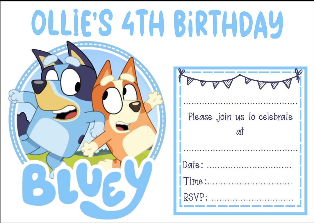 Bluey Party Invitations Bluey Personalised Party Etsy UK