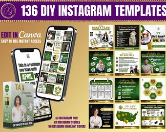 136 DIY Social Media Tax Services Templates, Edible Tax Preparer Flyer, Green Black & Gold