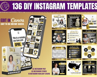 136 DIY Social Media Tax Services Templates, Edible Tax Preparer Flyer, Black & Gold