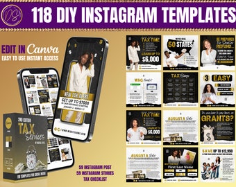 118 DIY Social Media Tax Services Templates, Edible Tax Preparer Flyer, Black & Gold (2nd Edition)