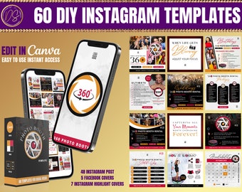 60 Photobooth Social Media Template Bundle, 360 Photo Booth Rental, Grinch Flyer, DIY Photo Booth Flyers Flyer Red Gold & Black